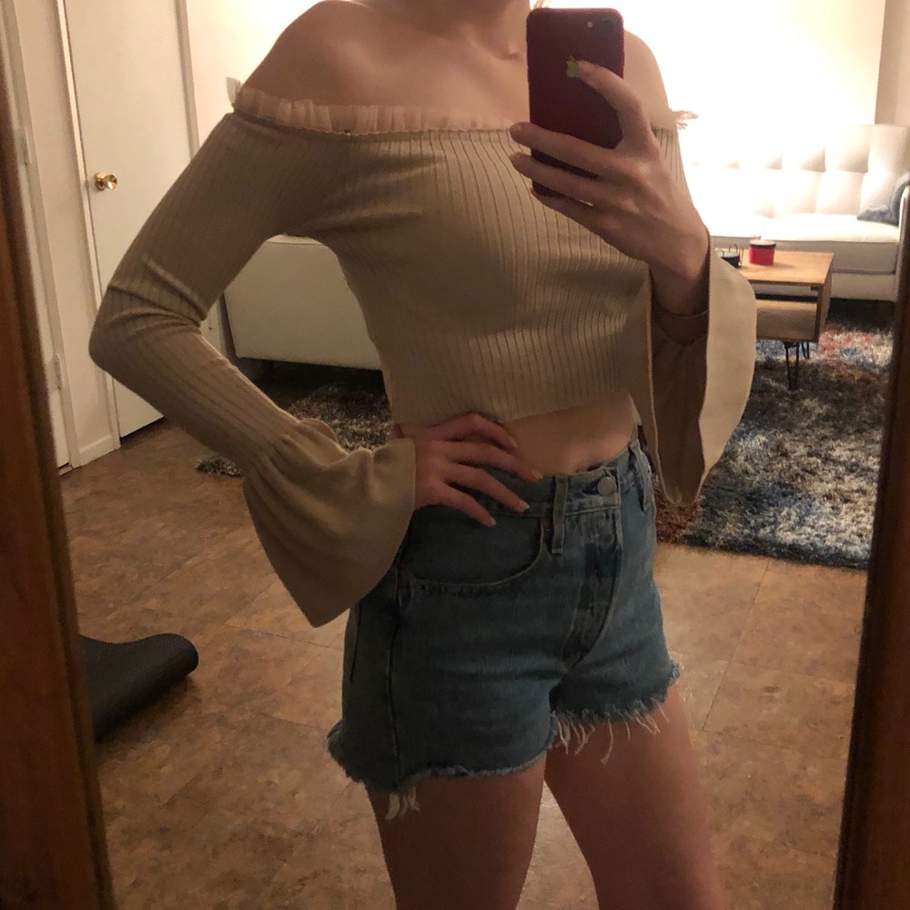 Long sleeve off the shoulder crop top